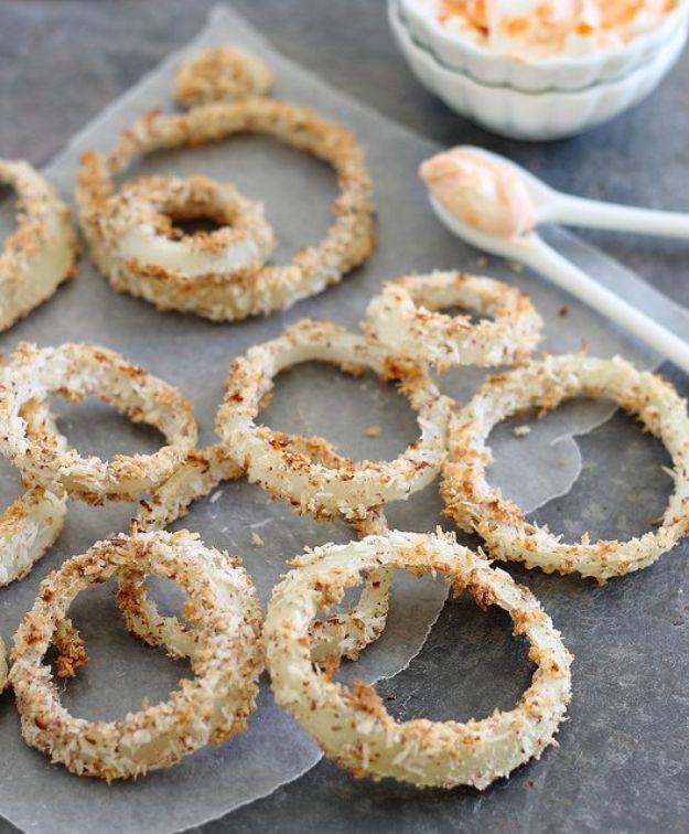 Best Coconut Recipes - Coconut Baked Onion Rings - Easy Recipe Ideas With Coconut - Side Dishes, Salads and Dessert Idea Made With Coconut - Cake, Cookies, Salad, Chicken