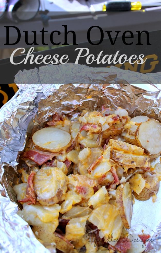 Dutch Oven Recipes - Dutch Oven Cheese Potatoes - Easy Ideas for Cooking in Dutch Ovens - Soups, Stews, Chicken Dishes, One Pot Meals and Recipe Ideas to Slow Cook for Easy Weeknight Meals