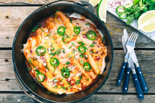 Dutch Oven Recipes - Dutch Oven Enchiladas - Easy Ideas for Cooking in Dutch Ovens - Soups, Stews, Chicken Dishes, One Pot Meals and Recipe Ideas to Slow Cook for Easy Weeknight Meals