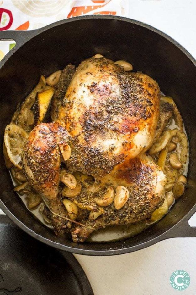 Dutch Oven Recipes - Dutch Oven Grecian Chicken - Easy Ideas for Cooking in Dutch Ovens - Soups, Stews, Chicken Dishes, One Pot Meals and Recipe Ideas to Slow Cook for Easy Weeknight Meals
