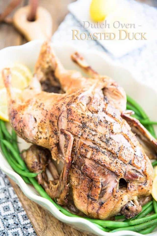 Dutch Oven Recipes - Dutch Oven Roasted Duck - Easy Ideas for Cooking in Dutch Ovens - Soups, Stews, Chicken Dishes, One Pot Meals and Recipe Ideas to Slow Cook for Easy Weeknight Meals