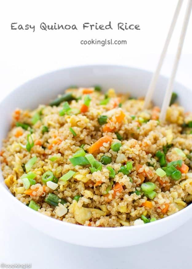 Quinoa Recipes - Easy Quinoa Fried Rice - Easy Salads, Side Dishes and Healthy Recipe Ideas Made With Quinoa - Vegetable and Grain To Serve For Lunch, Dinner and Snack