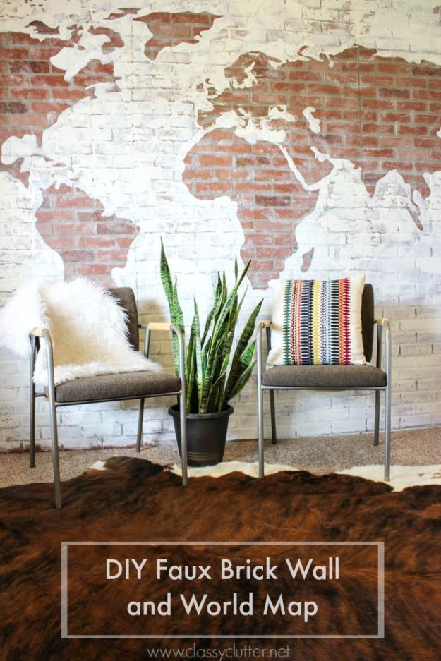 DIY Faux Finishes for Walls - Faux Brick World Map - Step by Step Tutorials for Do It Yourself Faux Finish Wall Textures - Rustic, Colour, Tuscan Style, Simple Metallic, Sponge Painting Techniques, Roller and Drag Texture 