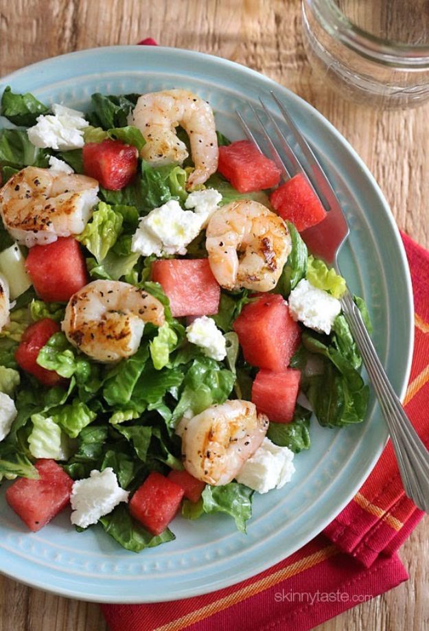 Watermelon Recipes - Grilled Shrimp and Watermelon Chopped Salad - Recipe Ideas for Watermelon - Easy and Quick Drinks, Salad, Party Foods, Cake, Margaritas