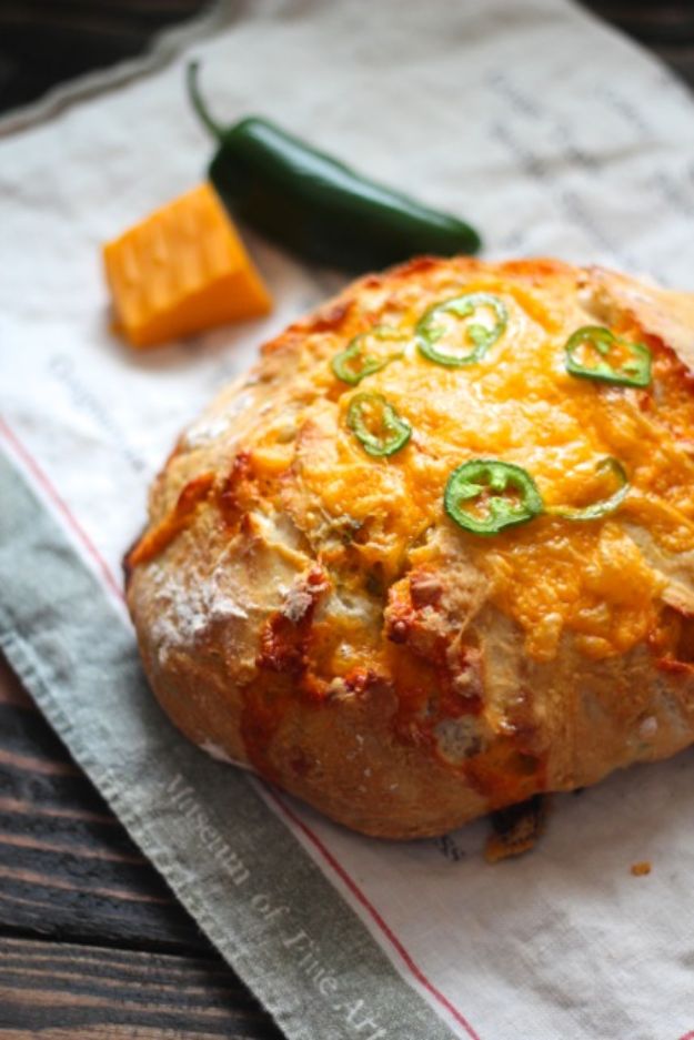 Dutch Oven Recipes - Jalapeño Cheddar Dutch Oven Crusty Bread - Easy Ideas for Cooking in Dutch Ovens - Soups, Stews, Chicken Dishes, One Pot Meals and Recipe Ideas to Slow Cook for Easy Weeknight Meals