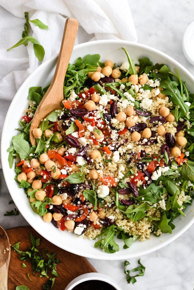 Quinoa Recipes - Mediterranean Quinoa Salad - Easy Salads, Side Dishes and Healthy Recipe Ideas Made With Quinoa - Vegetable and Grain To Serve For Lunch, Dinner and Snack