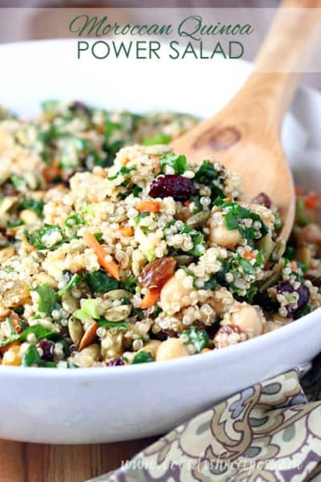 Quinoa Recipes - Moroccan Quinoa Power Salad - Easy Salads, Side Dishes and Healthy Recipe Ideas Made With Quinoa - Vegetable and Grain To Serve For Lunch, Dinner and Snack