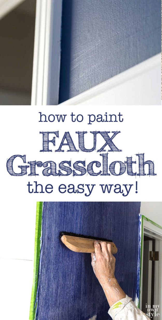 DIY Faux Finishes for Walls - Paint Faux Grasscloth the Easy Way - Step by Step Tutorials for Do It Yourself Faux Finish Wall Textures - Rustic, Colour, Tuscan Style, Simple Metallic, Sponge Painting Techniques, Roller and Drag Texture 