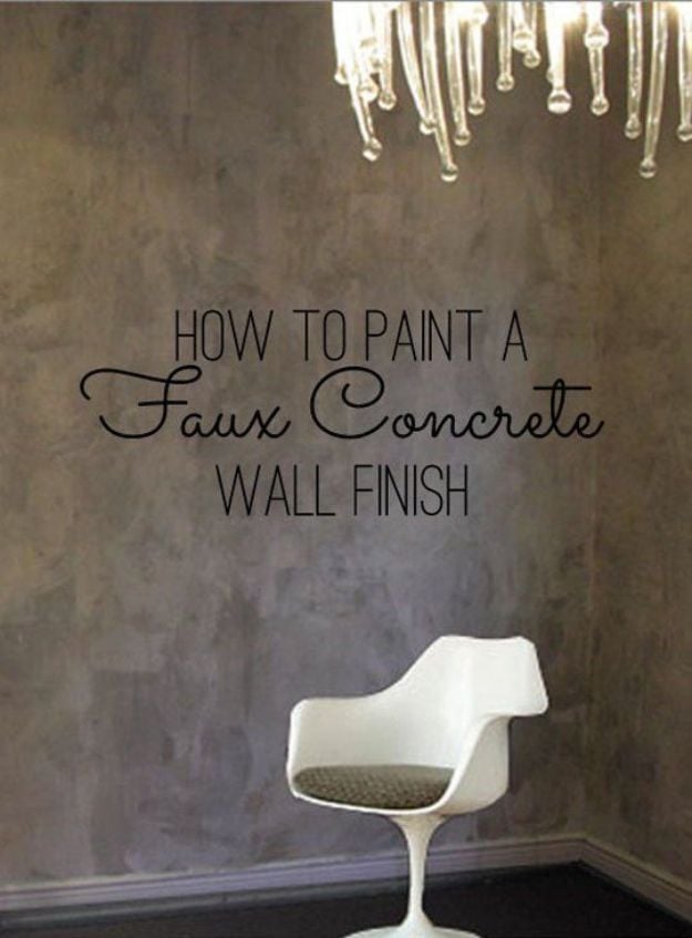 DIY Faux Finishes for Walls - Paint a Faux Concrete Wall Finish - Step by Step Tutorials for Do It Yourself Faux Finish Wall Textures - Rustic, Colour, Tuscan Style, Simple Metallic, Sponge Painting Techniques, Roller and Drag Texture 