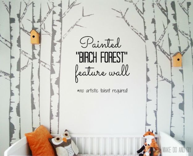 DIY Faux Finishes for Walls - Painted Birch Forest Feature Wall - Step by Step Tutorials for Do It Yourself Faux Finish Wall Textures - Rustic, Colour, Tuscan Style, Simple Metallic, Sponge Painting Techniques, Roller and Drag Texture 