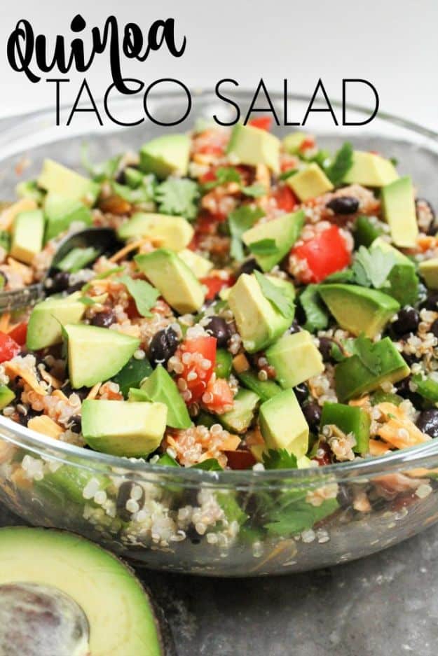 Quinoa Recipes - Quinoa Taco Salad - Easy Salads, Side Dishes and Healthy Recipe Ideas Made With Quinoa - Vegetable and Grain To Serve For Lunch, Dinner and Snack