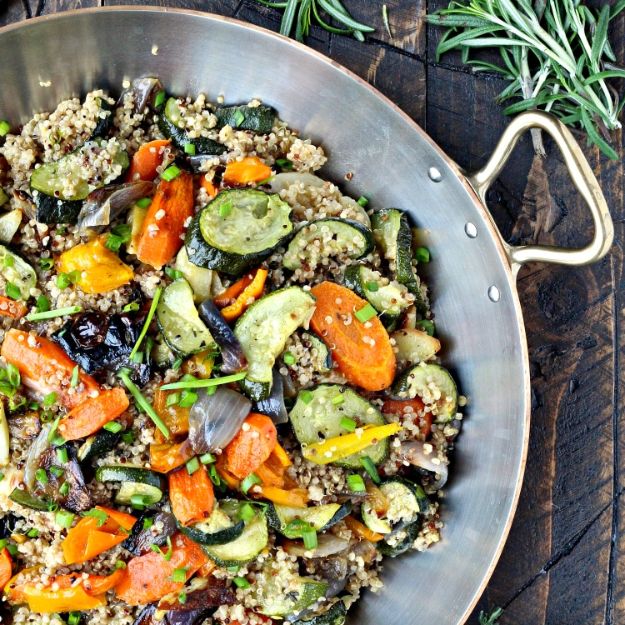 Quinoa Recipes - Quinoa with Roasted Vegetables - Easy Salads, Side Dishes and Healthy Recipe Ideas Made With Quinoa - Vegetable and Grain To Serve For Lunch, Dinner and Snack