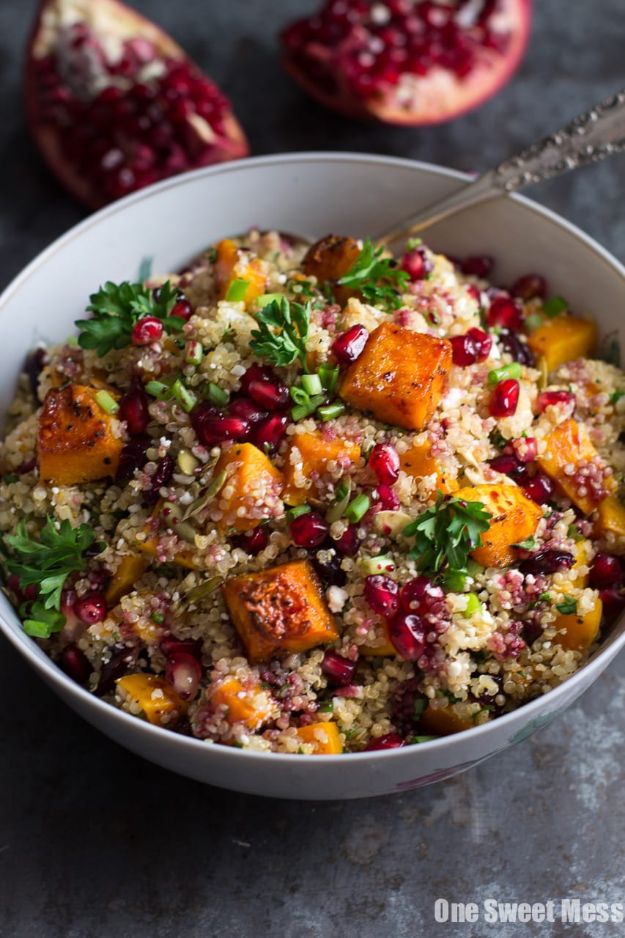 Quinoa Recipes - Roasted Butternut Squash Quinoa Salad - Easy Salads, Side Dishes and Healthy Recipe Ideas Made With Quinoa - Vegetable and Grain To Serve For Lunch, Dinner and Snack