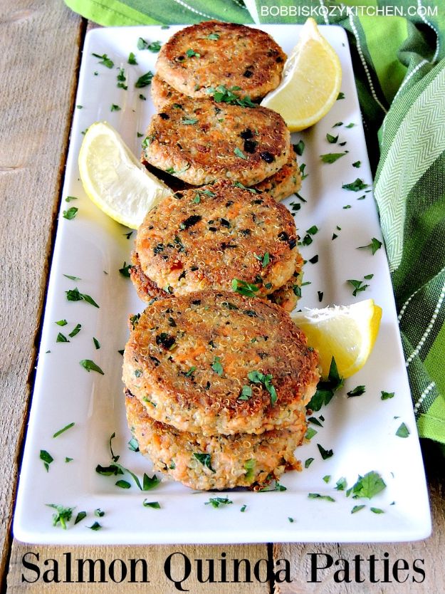Quinoa Recipes - Salmon Quinoa Patties - Easy Salads, Side Dishes and Healthy Recipe Ideas Made With Quinoa - Vegetable and Grain To Serve For Lunch, Dinner and Snack