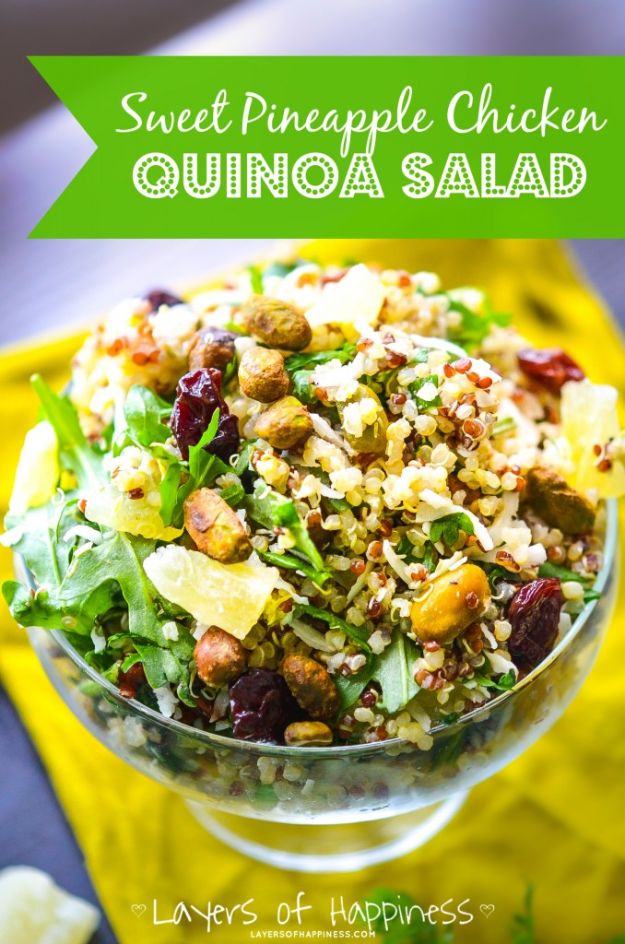 Quinoa Recipes - Sweet Pineapple Chicken Quinoa Salad - Easy Salads, Side Dishes and Healthy Recipe Ideas Made With Quinoa - Vegetable and Grain To Serve For Lunch, Dinner and Snack