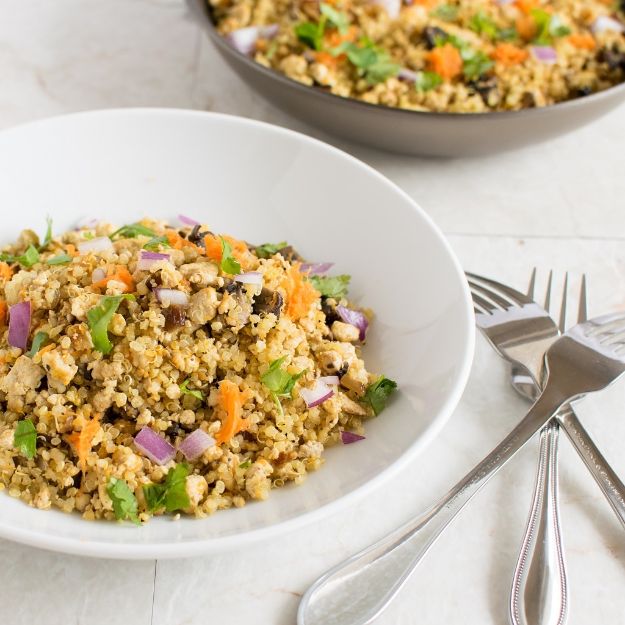 Quinoa Recipes - Tofu Mushroom Quinoa Scramble - Easy Salads, Side Dishes and Healthy Recipe Ideas Made With Quinoa - Vegetable and Grain To Serve For Lunch, Dinner and Snack