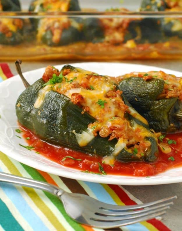 Quinoa Recipes - Vegetarian Quinoa Stuffed Poblano Peppers - Easy Salads, Side Dishes and Healthy Recipe Ideas Made With Quinoa - Vegetable and Grain To Serve For Lunch, Dinner and Snack