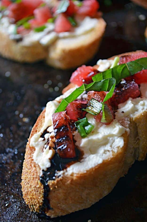 Watermelon Recipes - Watermelon Bruschetta - Recipe Ideas for Watermelon - Easy and Quick Drinks, Salad, Party Foods, Cake, Margaritas