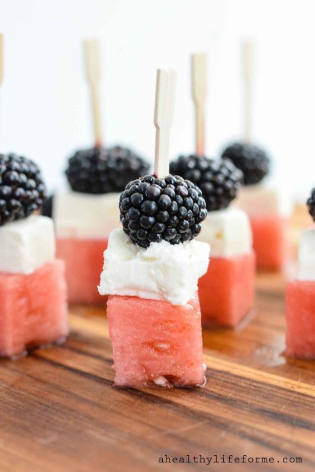 Watermelon Recipes - Watermelon Feta Blackberry Skewers - Recipe Ideas for Watermelon - Easy and Quick Drinks, Salad, Party Foods, Cake, Margaritas