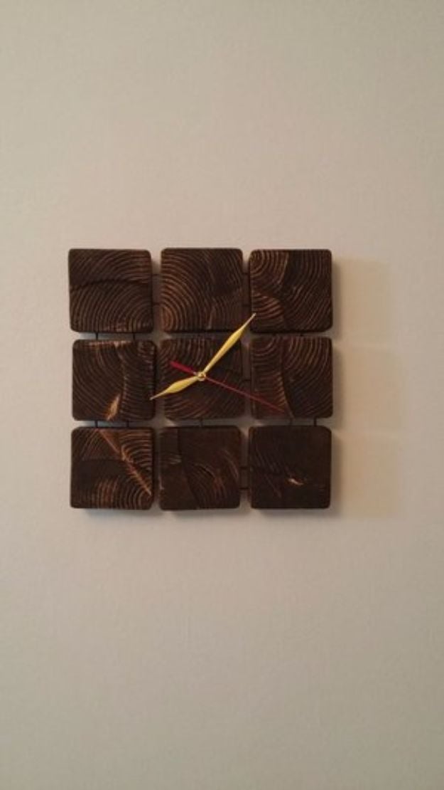 DIY Clocks - Wooden Block Clock - Easy and Cheap Home Decor Ideas and Crafts for Wall Clock - Cool Bedroom and Living Room Decor, Farmhouse and Modern