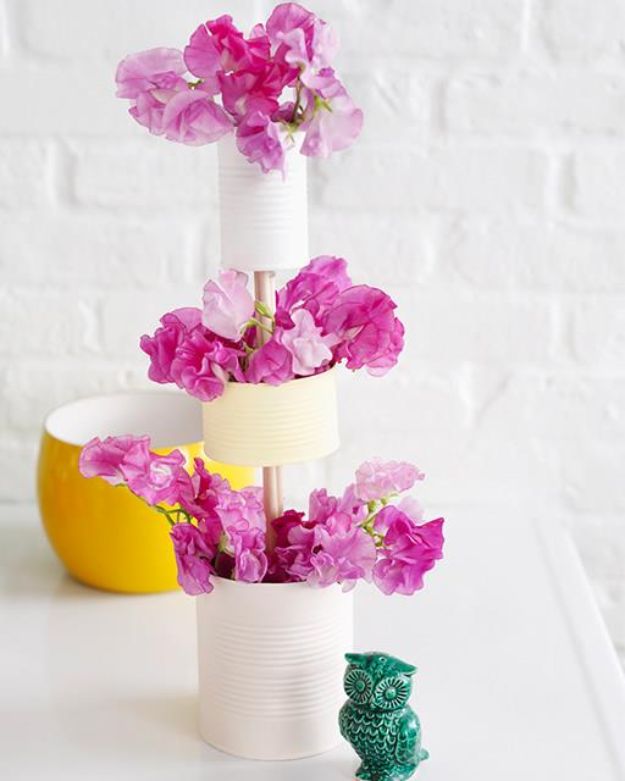 DIY Ideas With Tin Cans - 3 Tiered Tin Can Vase - Cheap and Easy Organizing Projects and Crafts Made With A Tin Can - Cool Teen Craft Tutorials and Home Decor