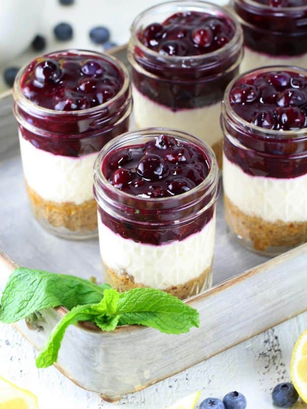 No Bake Desserts | Blueberry Lemon No Bake Cheesecake Jars - Quick Dessert Ideas and Easy Sweets You Can Make Without Baking - Healthy Cookies and Pie