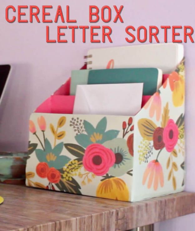 DIY Mail Organizers - Cereal Box Letter Sorter - Cheap and Easy Ideas for Getting Organized - Creative Home Decor on A Budget - Farmhouse, Modern and Rustic Mail Sorter, Organizer