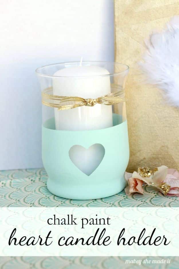 Easy Mothers Day Gifts - Chalk Paint Heart Candle Holder - Cute Crafts and Homemade Presents for Mom | Thoughtful Gift Ideas to Make For Mother