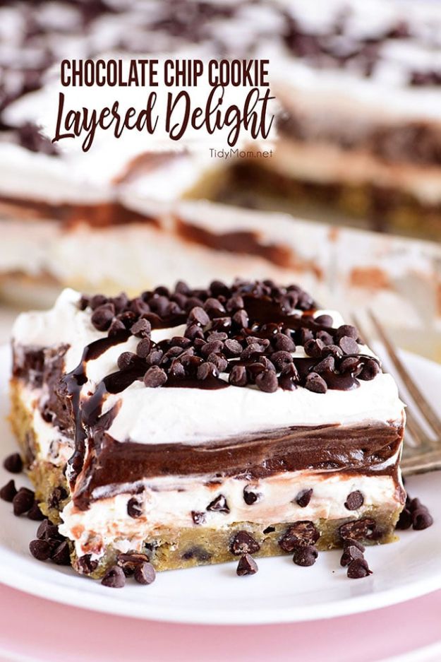 No Bake Desserts | Chocolate Chip Cookie Layered Delight - Quick Dessert Ideas and Easy Sweets You Can Make Without Baking - Healthy Cookies and Pie