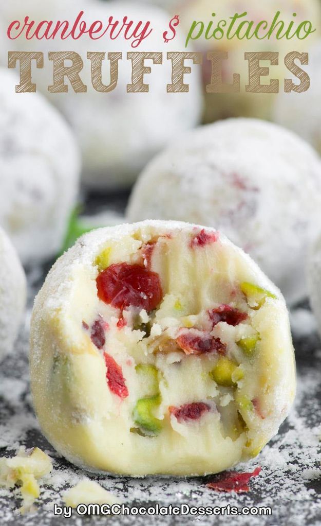 No Bake Desserts | Cranberry Pistachio White Chocolate Truffles - Quick Dessert Ideas and Easy Sweets You Can Make Without Baking - Healthy Cookies and Pie