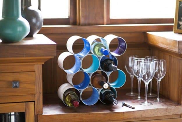 DIY Ideas With Tin Cans - DIY Color Block Wine Rack Made From Coffee Cans - Cheap and Easy Organizing Projects and Crafts Made With A Tin Can - Cool Teen Craft Tutorials and Home Decor