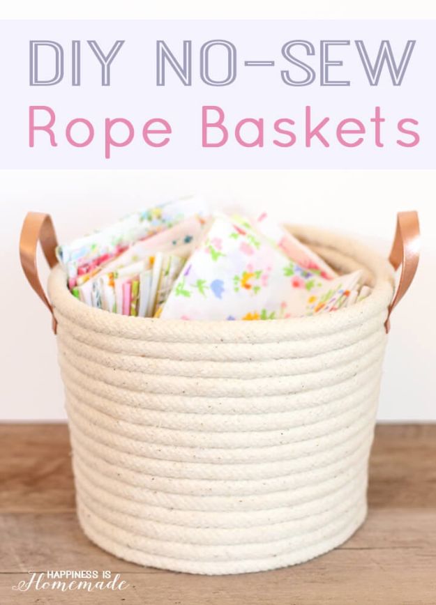 DIY Storage Baskets - DIY No Sew Rope Baskets - Cheap and Easy Ideas for Getting Organized - Creative Home Decor on A Budget - Farmhouse, Modern and Rustic Basket Projects