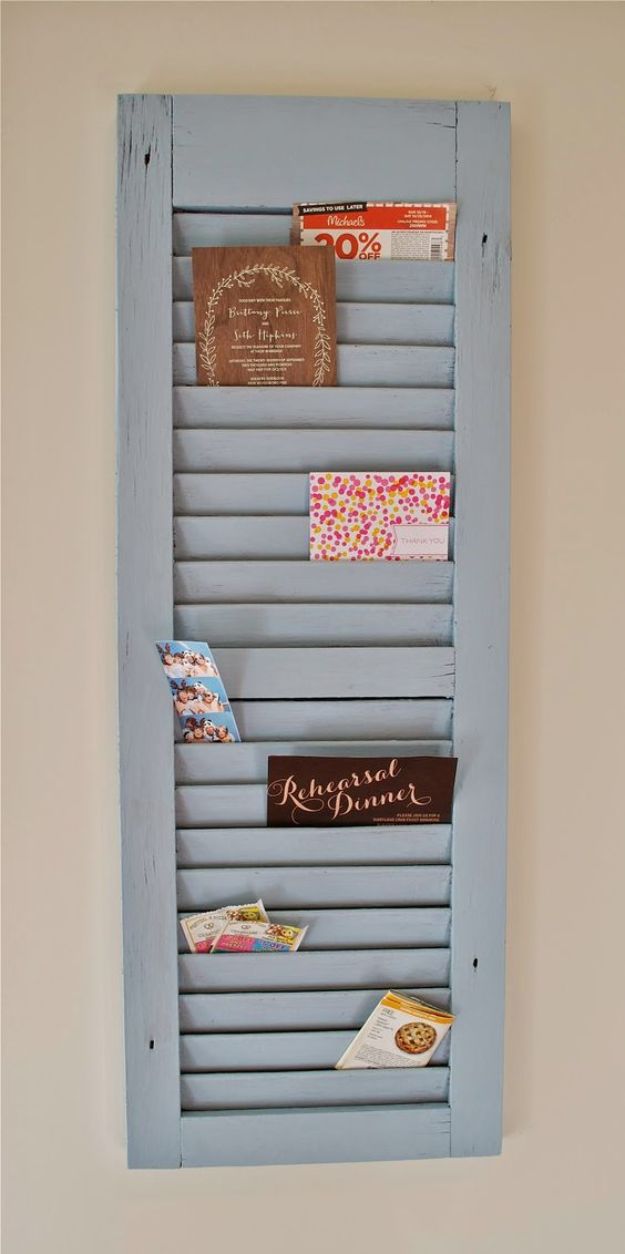 DIY Mail Organizers - DIY Shutter Mail Organizer - Cheap and Easy Ideas for Getting Organized - Creative Home Decor on A Budget - Farmhouse, Modern and Rustic Mail Sorter, Organizer