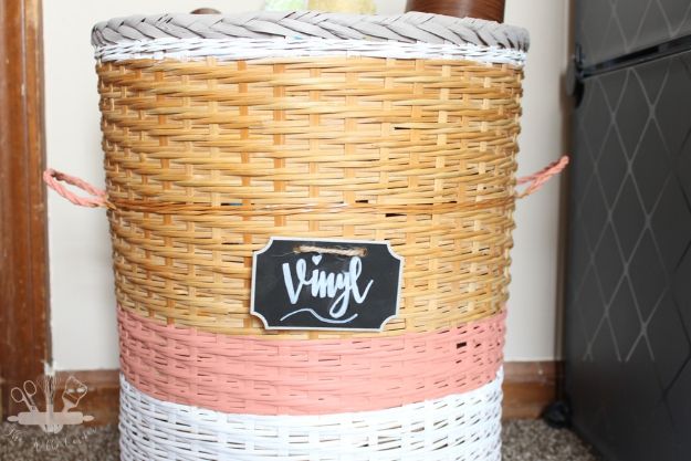 DIY Storage Baskets - DIY Vinyl Storage Basket - Cheap and Easy Ideas for Getting Organized - Creative Home Decor on A Budget - Farmhouse, Modern and Rustic Basket Projects