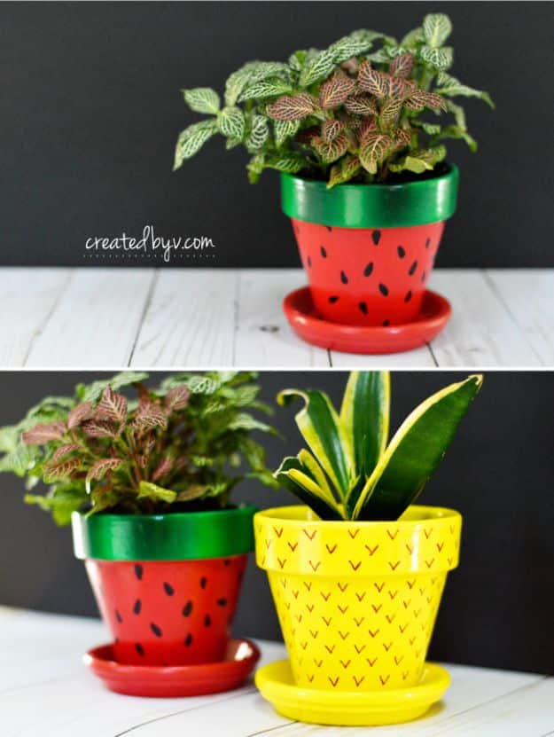 DIY Ideas for Clay Pots - Fruit Inspired Terra Cotta Pots - Cute Gardening Projects Tutorials for Decorating Pots - Pretty Rustic and Farmhouse Planters for Cheap Home Decor