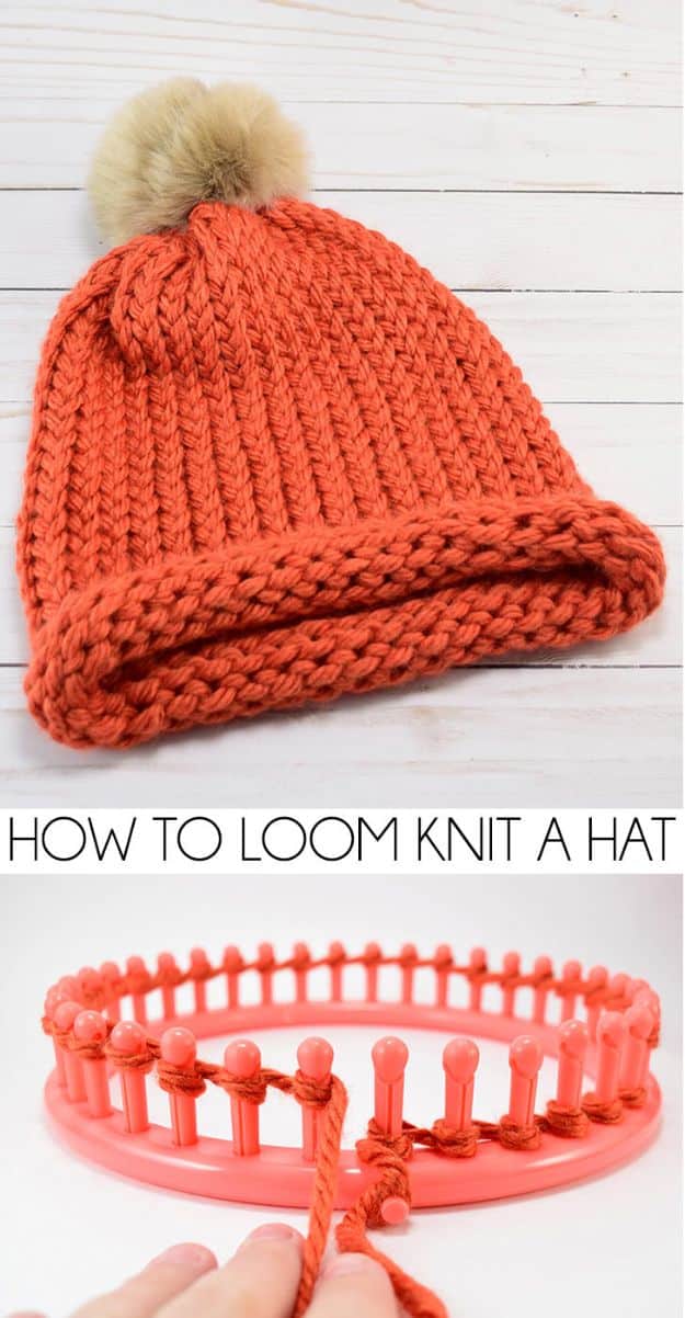 DIY Knitting Ideas for Baby - Loom Knit a Cap – E-Wrap Method - Easy Blanket, Hat, Booties, Toys and Sweater Tutorials to Knit for Babies - Boy and Girl Clothes and Nursery Decor for Gifts