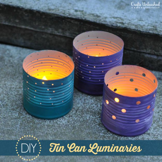 DIY Ideas With Tin Cans - Make Your Own Recycled Luminaries - Cheap and Easy Organizing Projects and Crafts Made With A Tin Can - Cool Teen Craft Tutorials and Home Decor