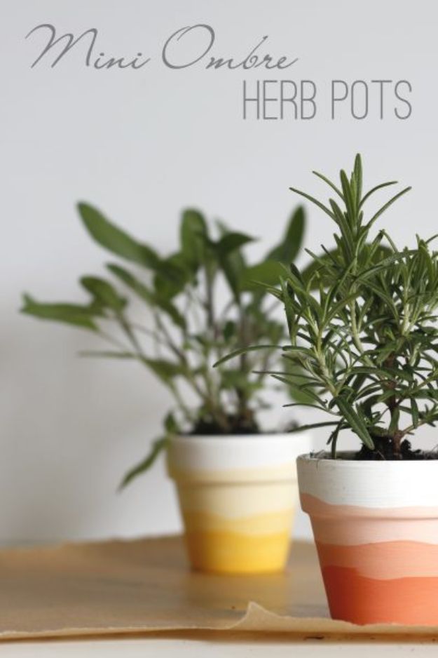 DIY Ideas for Clay Pots - Mini Ombre Herb Pots - Cute Gardening Projects Tutorials for Decorating Pots - Pretty Rustic and Farmhouse Planters for Cheap Home Decor