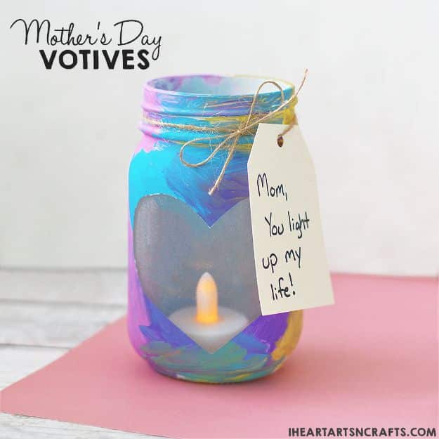 Easy Mothers Day Gifts - Mother’s Day Mason Jar Votives - Cute Crafts and Homemade Presents for Mom | Thoughtful Gift Ideas to Make For Mother