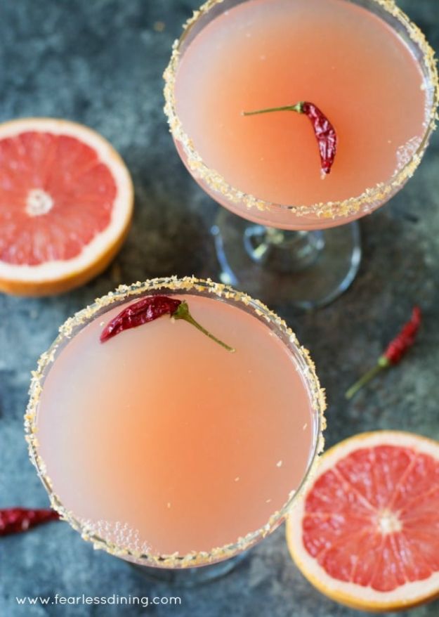 Margarita Recipes - Pink Grapefruit Margaritas with Sriracha Salt - Drink Recipes for a Party - Recipe Ideas for Blender Margaritas - Lime, Strawberry, Fruit | Easy Drinks With Tequila