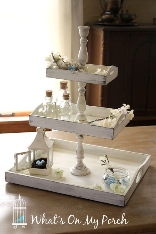 DIY Vanity Trays - Shabby Chic 3-Tiered Tray - Easy Homemade Decor for Bathroom, Bedroom and Vanities - Tray to Store Jewelry and Accessories With These Cool and Easy Crafts