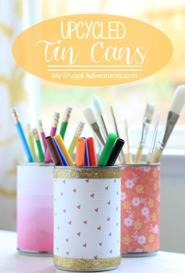 DIY Ideas With Tin Cans - Tin Can Desk Organizer - Cheap and Easy Organizing Projects and Crafts Made With A Tin Can - Cool Teen Craft Tutorials and Home Decor