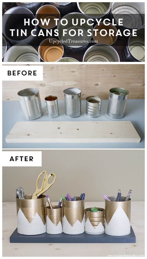 DIY Ideas With Tin Cans - Upcycled Tin Can Organizer - Cheap and Easy Organizing Projects and Crafts Made With A Tin Can - Cool Teen Craft Tutorials and Home Decor