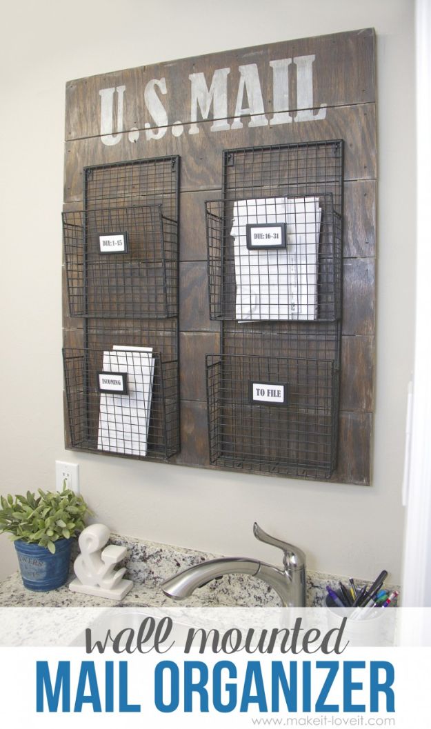 DIY Mail Organizers - Wall Mounted Mail Organizer - Cheap and Easy Ideas for Getting Organized - Creative Home Decor on A Budget - Farmhouse, Modern and Rustic Mail Sorter, Organizer