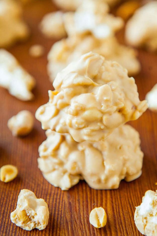 No Bake Cookie Recipes | White Chocolate Peanut Butter Cookie Clusters - Easy and Quick Recipe Ideas for Cookies | Oatmeal, Healthy, Gluten free