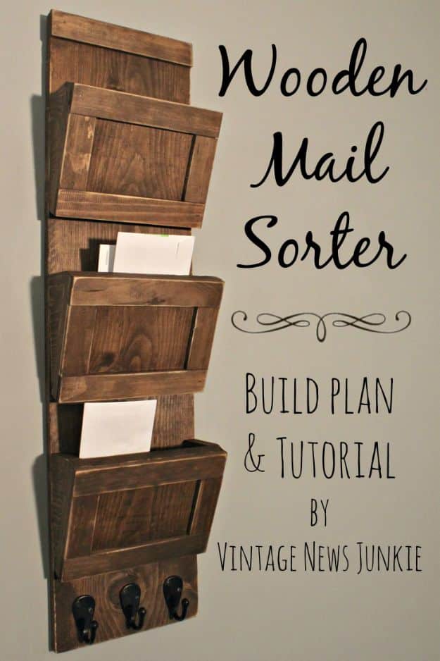 DIY Mail Organizers - Wooden Mail Sorter - Cheap and Easy Ideas for Getting Organized - Creative Home Decor on A Budget - Farmhouse, Modern and Rustic Mail Sorter, Organizer