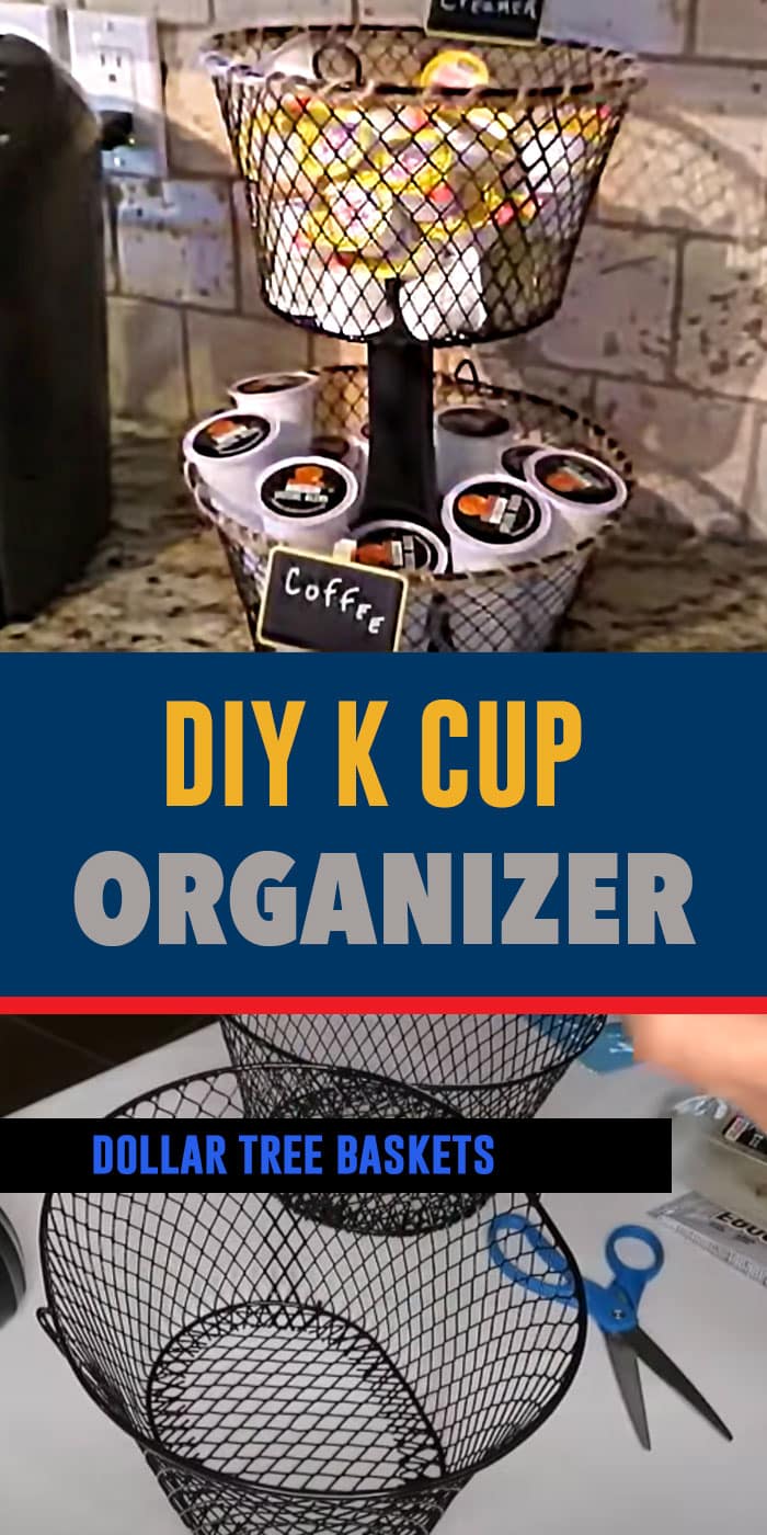 DIY Farmhouse Decor Idea - K-cup Organizer Made With Dollar Tree Supplies - DIY Organizing Ideas for Kitchen - How to Organize Coffee and Creamer Station DYI