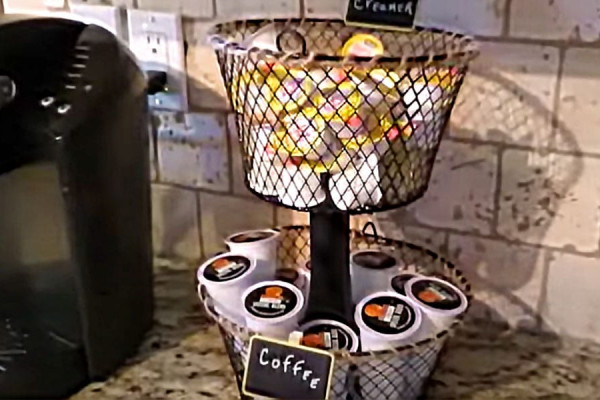 DIY Farmhouse Decor Idea - K-cup Organizer Made With Dollar Tree Supplies - DIY Organizing Ideas for Kitchen