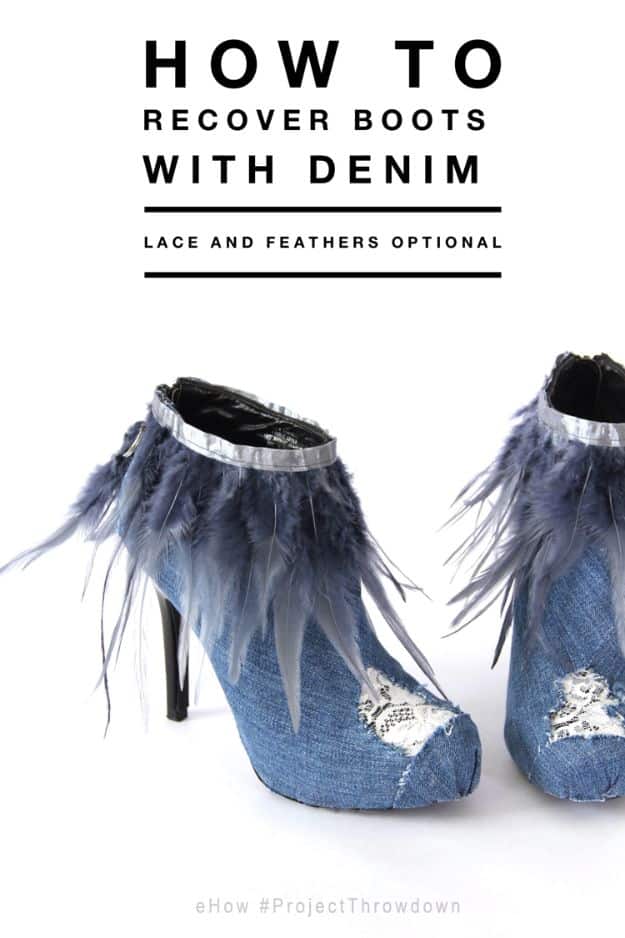 DIY Ideas For Your Boots | Denim and Lace Ankle Boots l Cool Way to Update Old Leather Boot | Denim, Painting, Decorating Cowboy Boots