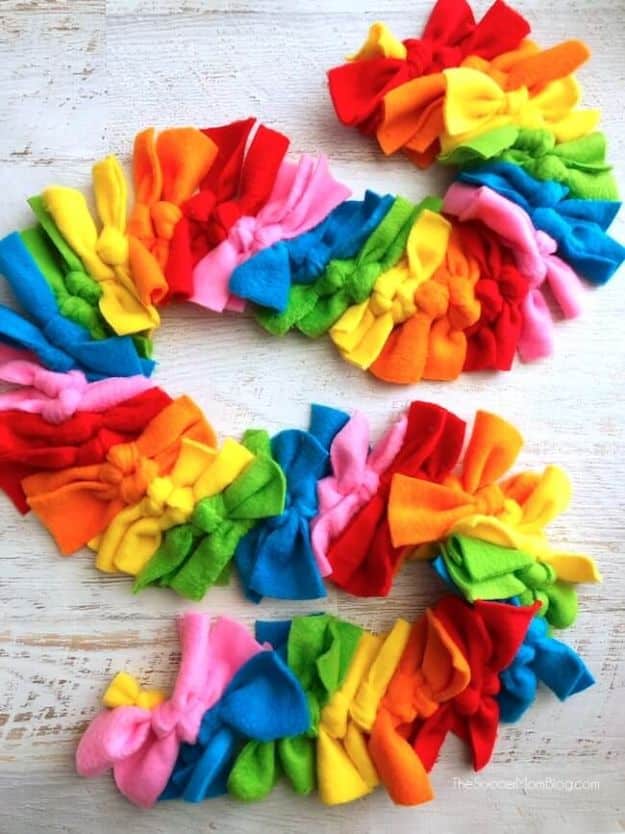 No Sew Gifts to Make - Easy DIY Christmas Presents -Easy Rainbow No Sew Fleece Scarf